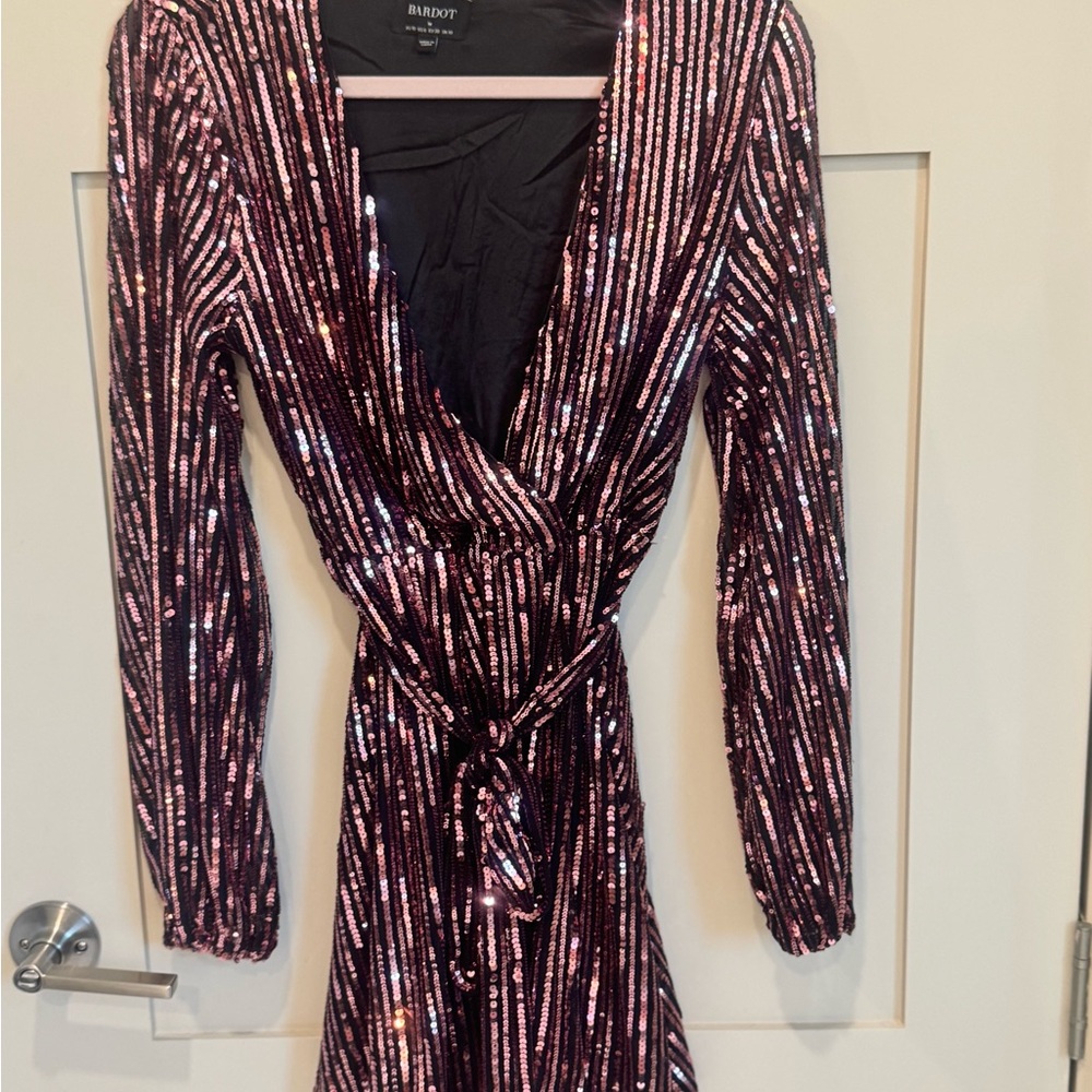 Bardot Pink and Black Sequin Dress